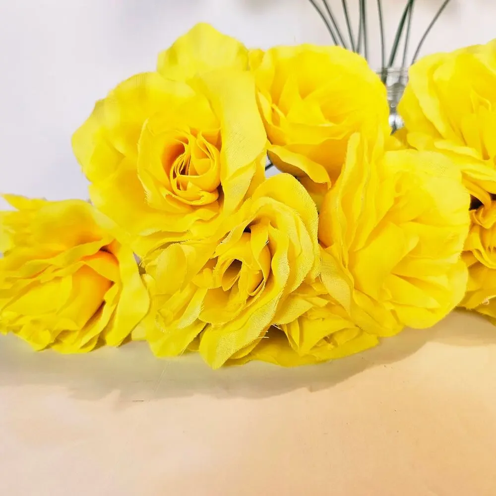 Yellow Artificial Silk Rose Flowers Wired Stems Wedding Craft 4